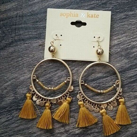 Sophia & Kate Gold Tone Beaded Tassel Dangle Post Earrings NEW - Picture 2 of 4